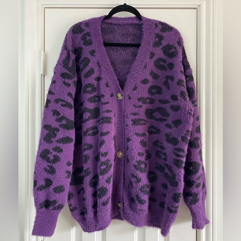 Purple Cheetah Print Cardigan
